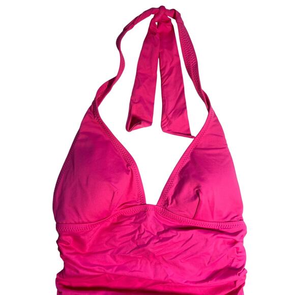 DKNY One Piece Halter‎ Swimsuit Ruched Side Tummy Control Hot Pink Size Medium - Picture 7 of 10